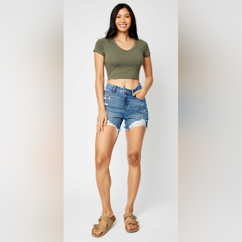 High Waist Rigid Magic Destroy & Fray Hem Shorts